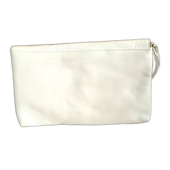 White 80s 90s Vintage Oversized Faux Leather Clutch Wristlet - Picture 2 of 3